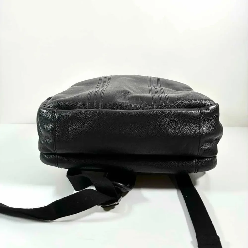 Au Printemps Paris Black Leather Backpack - Laptop Sleeve - Padded Straps